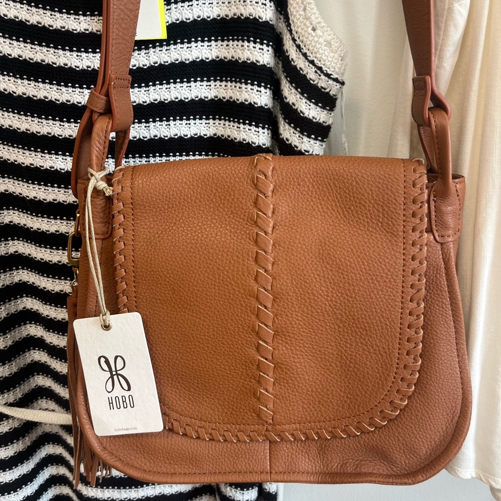 HOBO Cognac Leather Hobo with Whipstitch Trim